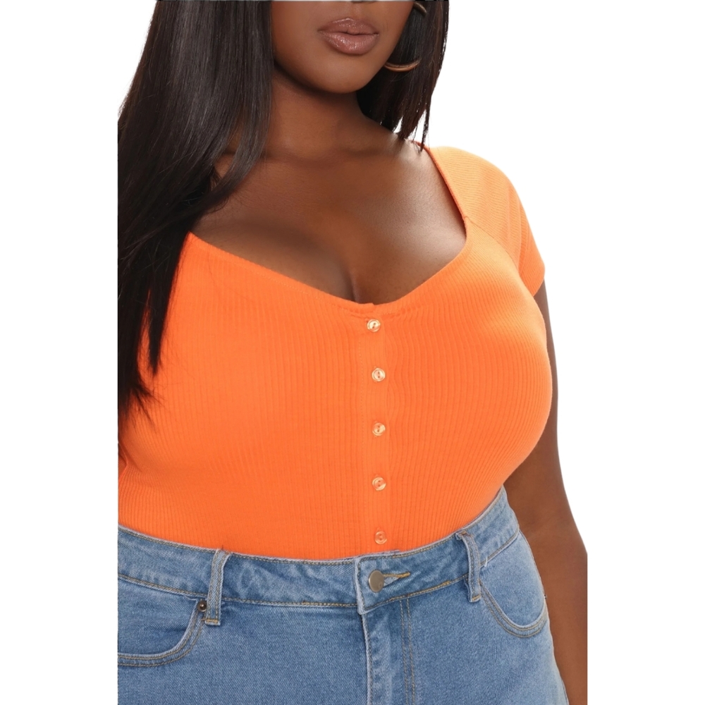 Fashion Nova Orange Short Sleeve Plus Size Bodysuit, Size 3X - Picture 5 of 8